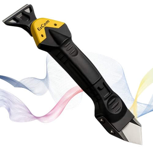 Espátula Removedora 3 em 1 para Silicone e Rejunte, 5 Raios de Acabamento, Cabo Ergonômico, Preto e Amarelo