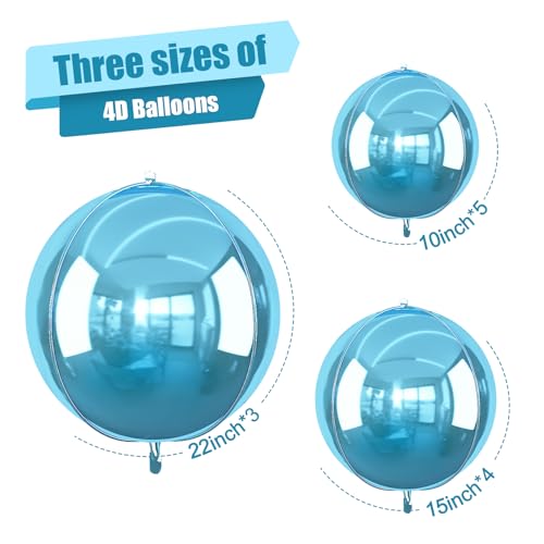 Image of 12PCS Light Blue Round Foil Balloons 22 inch 15 inch 10 inch Large Mylar Balloons | Shiny Blue 4D Ball Balloons for Birthday Party, Graduation, Wedding, Christmas, New Year, Disco Prom Party Decorations