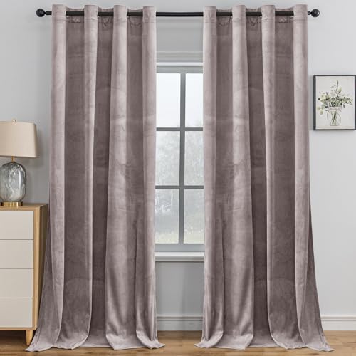 YSTELLAA Rideau Velours Occultant Lot De 2, 140×145CM, Rideau Thermique Isolant Anti Froid Et Chaleur Opaque, Moderne, Anti Bruit À Oeillets, pour Salon Et...