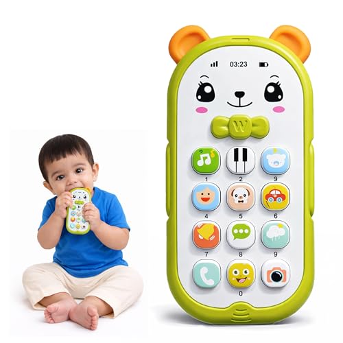 Image of Kidology Baby Phone Toy for Toddlers 12-18 Months | Builds Cognitive Recognition & Early Learning | 12 Mode Musical Phone with Volume Control & Safe Teether | Birthday Gift Boys & Girls (Green)