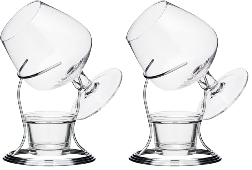 Bar Craft Scalda Cognac Set Regalo con Bicchiere e Supporto, Metallo (Confezione da 2)