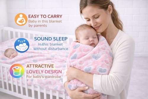 Image of First Kick Luxury Soft Baby Blanket Pack of 100 x 75 cm Premium Fleece Newborn Swaddle Wrap | Baby Bath Towel All Season Blanket for 0-12 Months Crib Stroller Travel Use