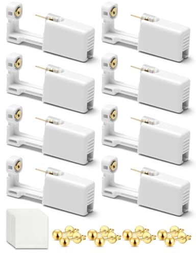 Yiorxu 8pcs Ear Piercing Gun Kit,Pain-Free Disposable Sterile Self Piercing Kit Set with 8 Medical Grade Studs Earrings Silver/Gold & Wipes for Teens,Women Men Girls Boys & Home Use (Gold)