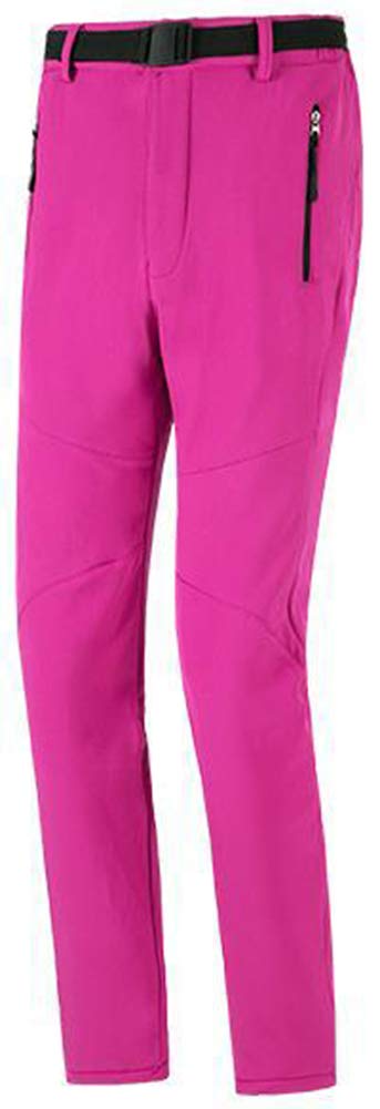 AbelWay Women's Outdoor Mountain Waterproof Windproof Fleece Ski Snow Pants Hiking Trousers Rose Red
