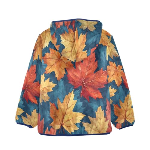 Autumn Leaves Colorful Pattern Toddler Fleece Jacket Girl Boys Hooded Fleece Jacket Coat Warm Outwear Zip-up 3-10T2