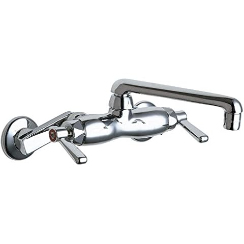 Chicago Faucets 462760 445-ABCP Wall-Mounted Faucet with Adjustable Centers and 6" S-Type Swing Spout, 3.80 x 4.50 x 10.40 inches, Chrome Cover