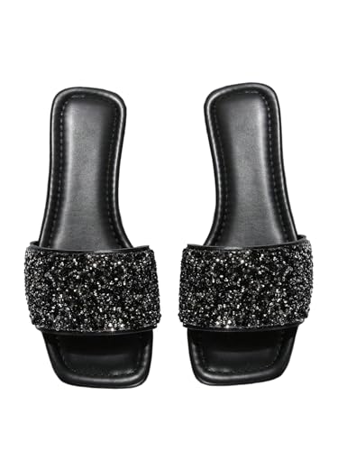 Image of GORGLITTER Women's Sparkly Jeweled Flat Sandals Dressy Open Toe Glitter Shiny Slippers Slip-on Shoes