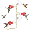 Skybooly Window Hummingbird Feeder 3 Station Handcrafted Copper Modern Hummingbird Feeder with Flower Ornament and 2 Strong Suction Cups for Bird Lover Gift