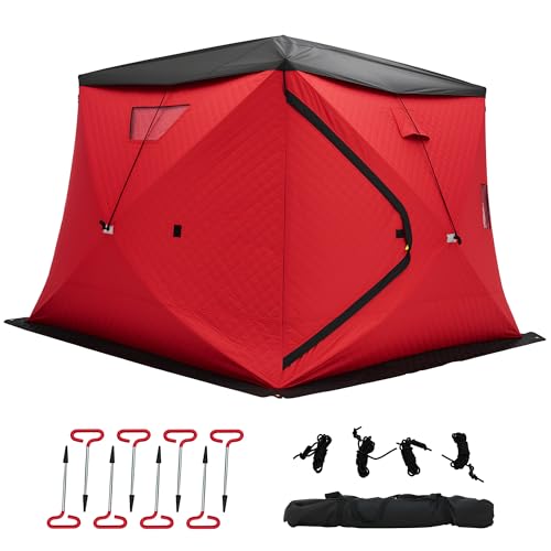 Albott Insulated Pop-Up Ice Fishing Tent, 4–5 Person Ice Shanty with 3-Layer Oxford Fabric,