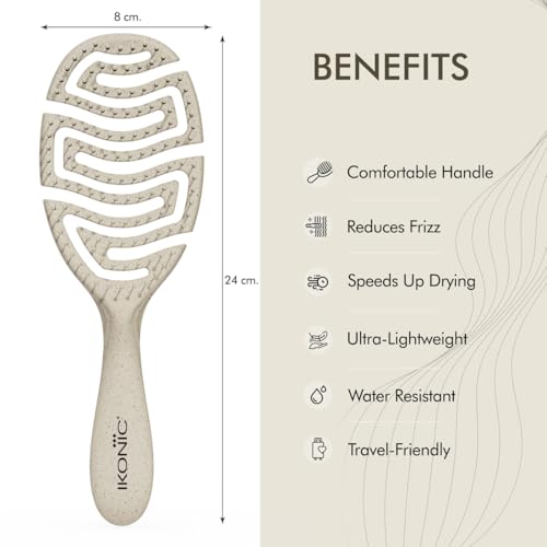 Image of IKONIC Me Spiral Vent Hair Brush IKM-2119 Eco Conscious, Flexible Detangling Brush, Anti Frizz Ion Bristles, Heat Safe Fast Dry Vented Design, Scalp Massage, All Hair Types - Sand Beige