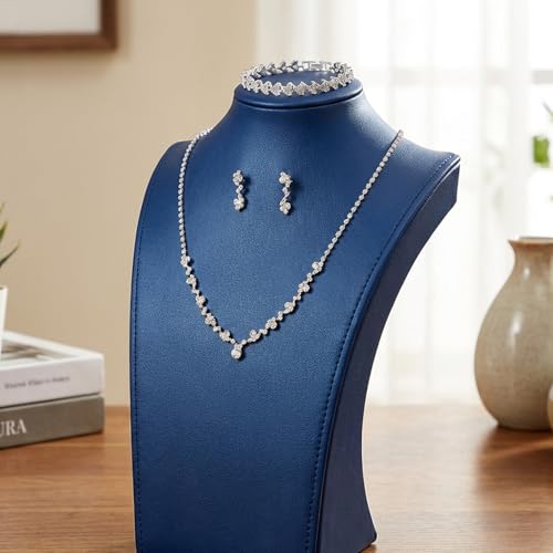 Gjinxi Silberschmuckset für Damen Kette Silber Ohrringe Hängend Schmuck Set Brautschmuck Kristall Strass Halskette Armband Jewelry Schmuckset für Braut und Brautjungfer Damenschmuck