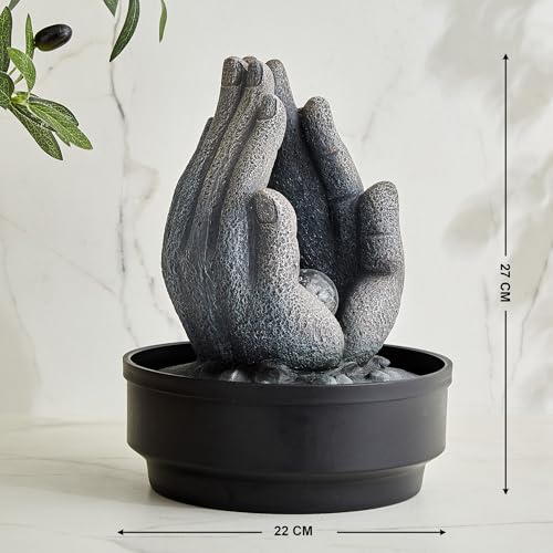 Image of Home Centre Alpine Modern Polyresin Buddha in Palm Water Fountain - 22x27cm