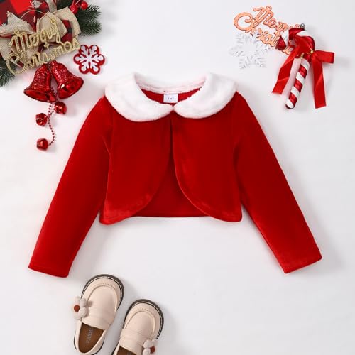 Little Girl Christmas Dress Velvet Cardigan+Santa Claus Strap Dress 2 Piece Cardigan Set 3-8T4