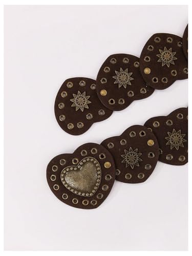 Verdusa Women's Y2k Vintage Heart Belt Wide Western Waist Belt Boho Chic Dress Belt Brown Medium4