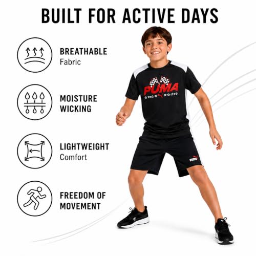 Image of PUMA Boys Active Shorts Set - 2 Piece Dry Fit T-Shirt and Performance Gym Shorts - Activewear Clothing Set for Boys (4-16)