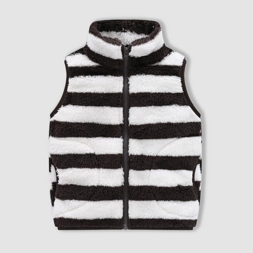 Boys Girls Zipper Fleece Vest Kids Toddler Fuzzy Striped Waistcoat Fall Winter Plush Sleeveless Jacket with Pockets2