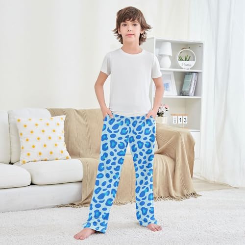 Pajama Pants Long Track Pants Light Blue Leopard Print Sweatpants Athletic for 6-14 Years4