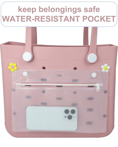 Image of Uluck Beach Bag for Women | Waterproof Rubber Tote Bag with Zipper Pocket for Beach, Pool, Travel, Groceries, Sports