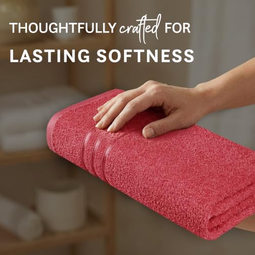 Image of MYTRIDENT Bath Towel for Men /Women | Comfort Living | Quick Drying | Travel Friendly | 1 Piece Large Size 100% Cotton 400 GSM | 70cms x 140cms - Tango Tomato