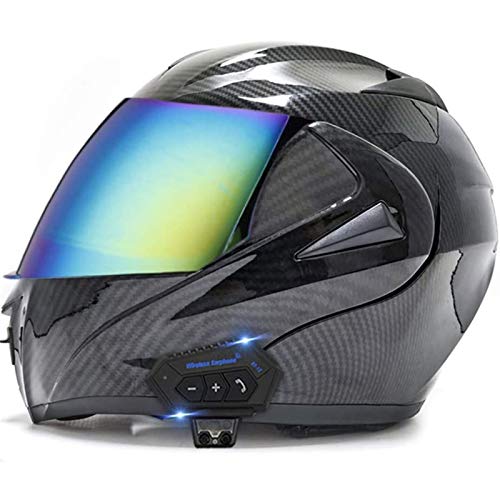 ZLYJ Bluetooth Integrado Casco De Motocicleta De Cara Completa, Cascos Abatibles De Motocross, Sistema De Comunicación De Intercomunicación con Radio FM MP3 Incorporada, Aprobado ECE E,S
