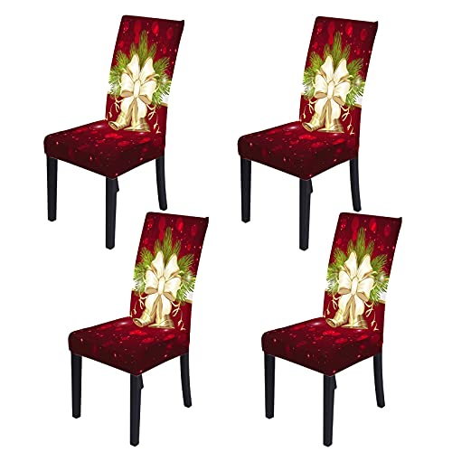 Muuyi Christmas Chair Covers Stretch Chairs Slipcovers, Washable Protector Cover Seat Slipcover For Dining Room Ceremony Hotel, Chrismasbell - 4Pack #TOP4