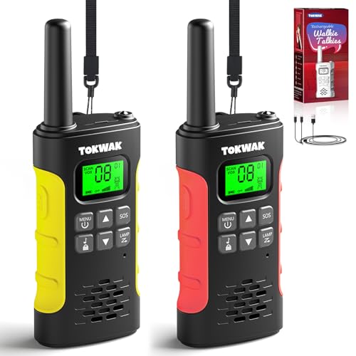 TOKWAK Walkie Talkie para Niños Adultos, Walkie Talkies Recargable con Batería, VOX y Linterna, Walkie-Talkie Largo Alcance 3KM, 16 Canales Walky Talky para Exteriores, Camping, Senderismo