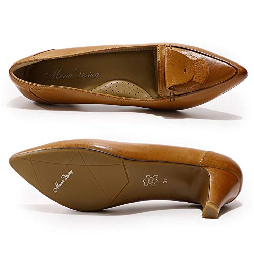Mona flying Womens Leather Comfortable Pointed Toe Pumps 7cm High Heels Dressy Casual Office Work Shoes for Ladies4
