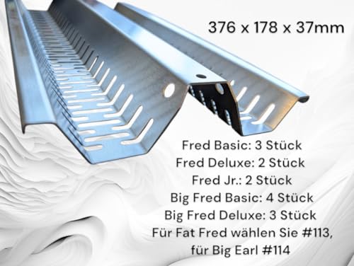 Koch #93 Rostfreie Flavour Bar W-Form 376x178x37mm - Ersatzteil für Burnhard Fred Serie: Fred Basic, Fred Deluxe, Fred Jr, Big Fred Basic, Big Fred Deluxe, Massiver V2A Edelstahl - Stärke 1,25mm 800g