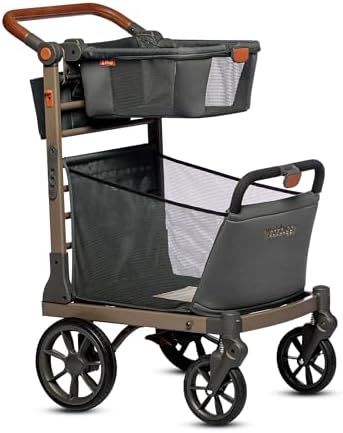 Wadabuggy Heavy Duty Folding Shopping & Utility Cart, Glides Effortlessly - Easy to Maneuver, Lightweight Push & Pull Behind Cart w/3 Storage Baskets