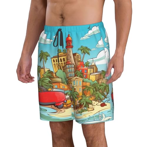 Island of Cuba Men's Swim Trunks Quick Dry Board Shorts with Pockets Casual Drawstring Beach Shorts2