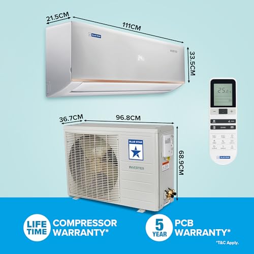 Image of Blue Star 1.5 Ton 5 Star Heavy Duty, Inverter Split AC (Copper, Convertible 6 in 1 Cooling, Multi Sensors, Dust Filter, Self Diagnosis, IC718DCUHD, White)