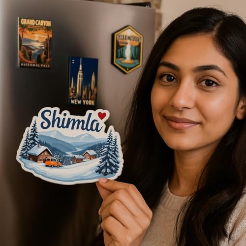 Image of Naxon Shimla City Theme Souvenir Wooden Fridge Magnet (3x3 Inch, Pack of 1) | Printed Decorative Refrigerator Magnet | Travel Souvenir Gift & Stylish Kitchen Home Decor