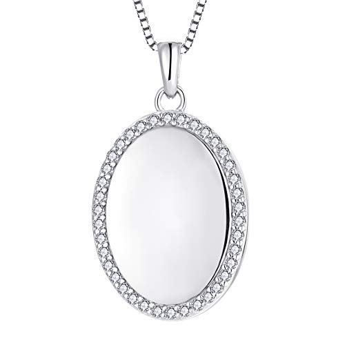 JO WISDOM Collar de Foto Medallón Plata de Ley 925 Mujer Joyas 3A Circonita Piedra natal de Abril,Joyas para Mujeres Niña Mamá