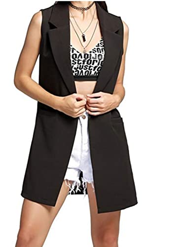SCUSTY Women's Sleeveless Cardigan Vest Casual Long Open Front Office Blazer Jacket2
