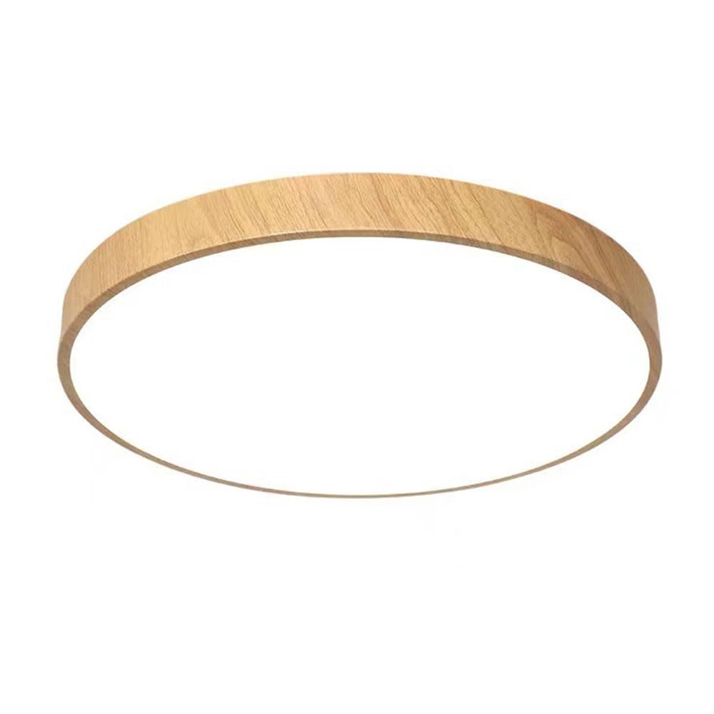 Bardzo cienka okrągła lampa sufitowa (4,8 cm), efekt drewna, 3 cm³, ściemniana, do sypialni, kuchni, salonu lub biura, ciepłe światło 3000 K