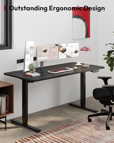 Image of SANODESK Dual Motor Electric Standing Desk 63 x 28 Inches, Height Adjustable Sit Stand Desk with Large Splice Board for Home Office, Computer Workstation, Study & Gaming, Black Frame /Black Top