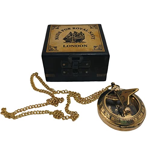 Brújula de bolsillo vintage de latón con caja de madera miniatura 2