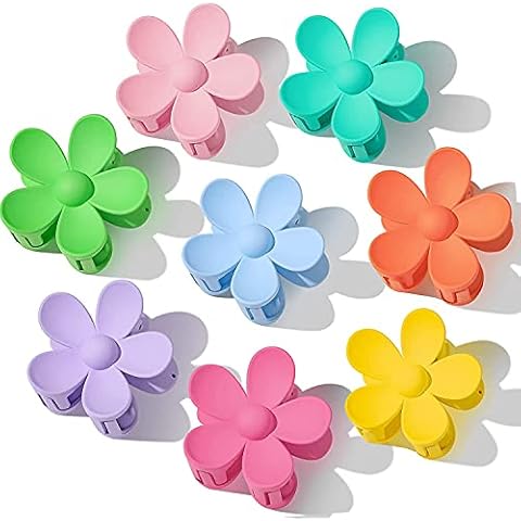 8Pcs Summer Hair Claw Clips Flower Shaped, Plastic Acrylic Hair Jaw Clips Candy Bright Colour Hairpin Hair Accessories Gift for Women Girls, 2.9in Cover