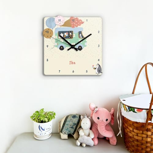 Image of Zooboo Personalized Analog Wall Clock, Custom Name Acrylic Silent Quartz Movement Wall Clock with Sleek Modern Design, Ideal for Birthdays or Return Gifts (Design - Ice Cream Fun), 30x30 Cm