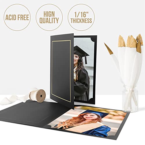 Golden State Art, Pack Of 25, 8.5X11 Photo Folders, Cardboard Picture Frame, Paper Photo Frame Cards, Special For Certificate Document Holders, Diploma Holders, Award Holders(Black With Gold Lining) #TOP2