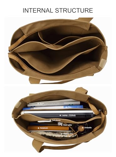 Image of TeeYee 16oz Canvas Tote Bag Casual Multi pockets Handbags Large Capacity Shopping Shoulder Bag with Pocket Bags Work Purses