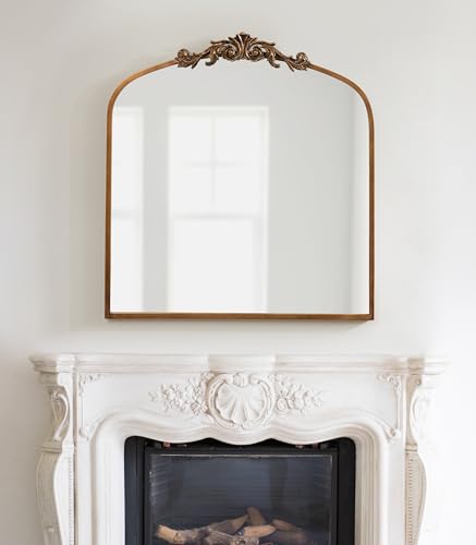 Image of Kate and Laurel Arendahl Ornate Traditional Square Arched Mirror; 28 x 30; Antique Gold; Decorative Baroque Style Arch Vintage Mirror with Wide Frame and Ornamental Crown