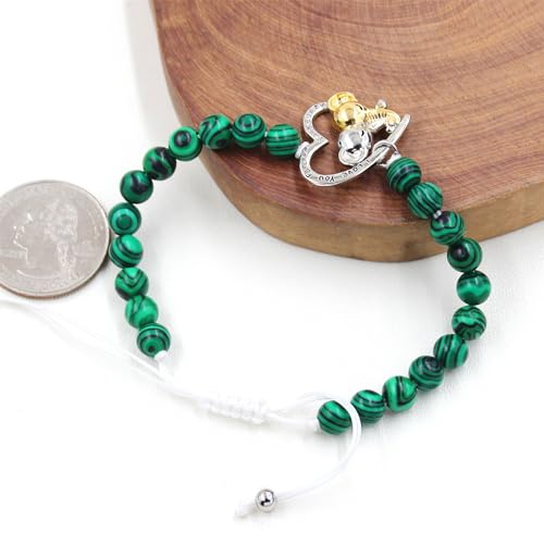 Image of Double Elephant Heart Charm Natural Crystal Bracelet, Treatment Stone Bracelet Calm Stretch Bracelet Women's Stress Relief Gift for Moms I Love You Couple Jewelry