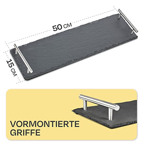 Praknu Schiefer Servierplatte mit Griff - 50 x 15cm Groß - Ideal zum Servieren - Rutschfest - Echter Naturschiefer Lang XXL - Rutschfest