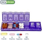 Ezy Dose Hebdomadaire7-Day) Organisateur de pilules, Grand planificateur de médecine, Vitamine pourpre & Supplément de cas de médecine, compartiments verrouillables Médicaments d'ordonnance sécurisés, facile à utiliser, amis des voyages, sans BPA