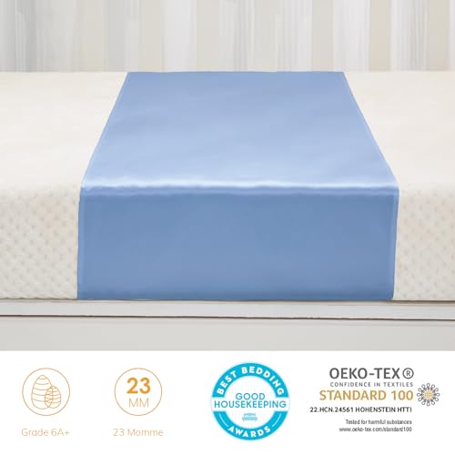 Image of PROMEED 2 Pack 100% Mulberry Silk Crib Sleeve for Baby Hair Loss Prevention, Premium 23 Momme Natural Silk Bassinet Slip for Bassinets /Cradles /Cots /Cribs (Light Blue)