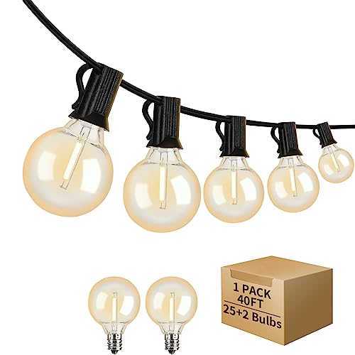 ShineU 40FT LED Outdoor String Lights Waterproof, G40 LED Globe Outdoor Lights for Patio with 27 Edison Vintage Shatterproof Bulbs, Connectable Backyard Light for Garden, Bistro, Porch, Cafe