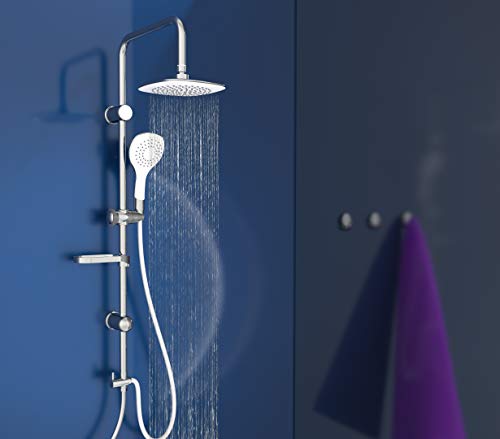 EISL Duschset DUSCHTRAUM Duschsäule mit großer Regendusche 200 x 200 mm und Handbrause, ideal zum Nachrüsten - Nutzung vorhandener Bohrlöcher  komplettes Montageset Chrom/Weiß DXLD60087CS