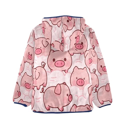 Cute Pink Pig Pattern Design Toddler Fleece Jacket Girl Boys Hooded Fleece Jacket Coat Warm Outwear Zip-up 3-10T2