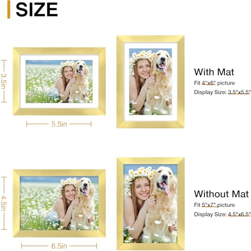decorUhome 5x7 Picture Frame Set of 10, Display Photos 4x6 with Mat or 5x7 Unmatted for Picture Frames Collage Wall Decor, Gold